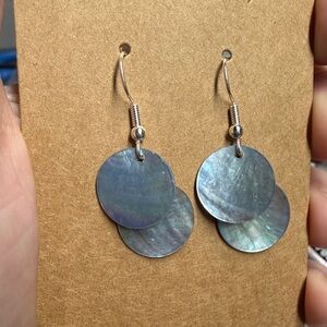 Real Natural Seashell Dangle Earrings Silver/Blue